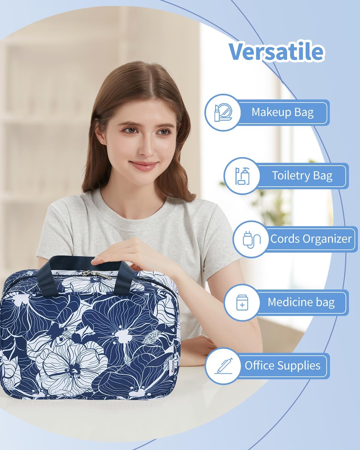 Thumbnail 6 de Narwey Large Toiletry Bag (30 x 20 x 12 cm) with Handles – Portable Wash & Makeup Organiser
