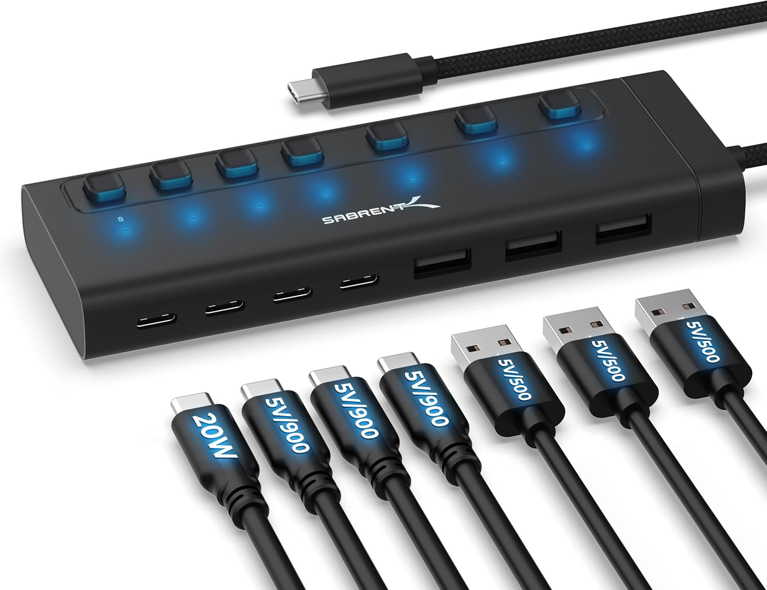 Thumbnail 6 de SABRENT Hub USB alimenté 7 ports 5 Gbps (HB-BUP7) avec interrupteurs et LED