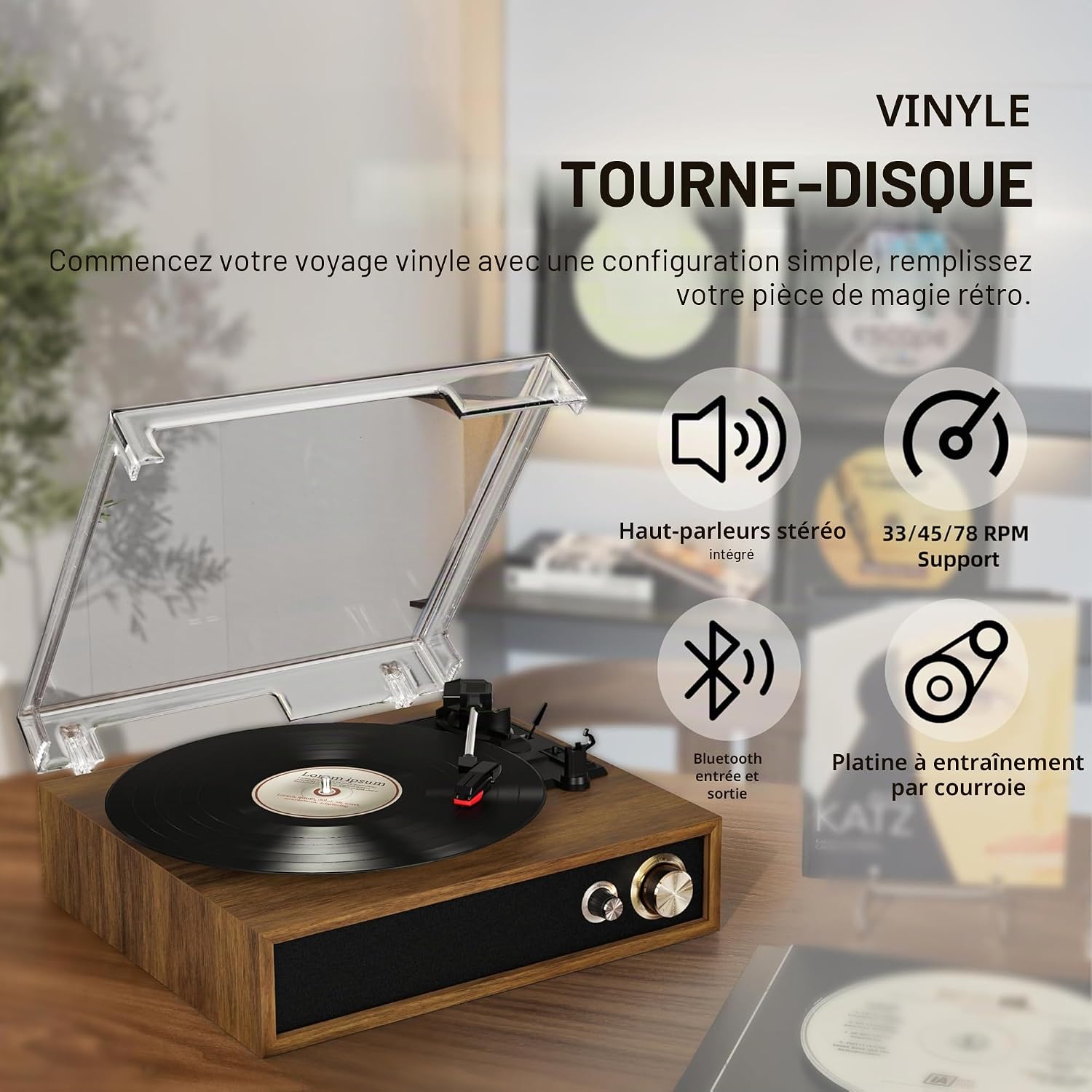 Detalle 2 de FYDEE Platine Vinyle Ébène USB Bluetooth