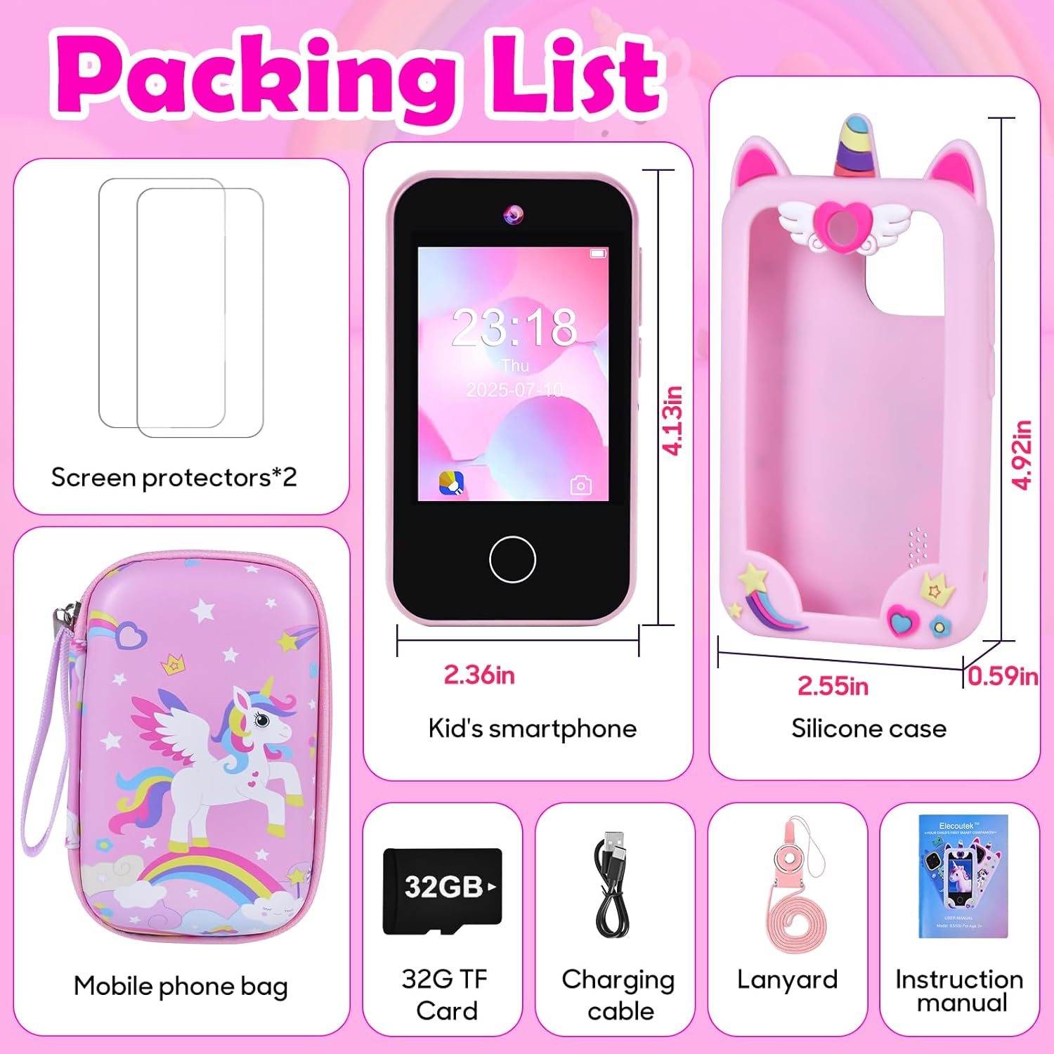 Thumbnail 6 de Elecoutek Kids Smart Phone for Girls: Unicorn toy phone for 3–10 year olds (Pink)