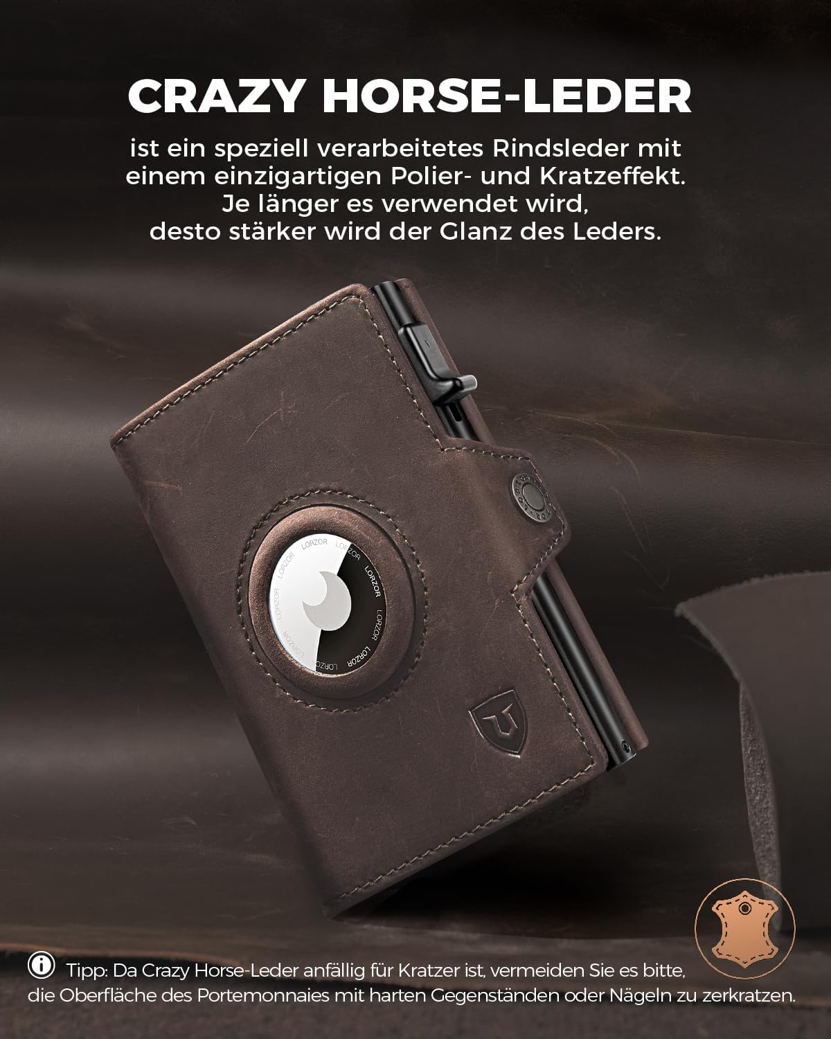 Detalle 1 de LORZOR Airtag Wallet Slim mit Münzfach