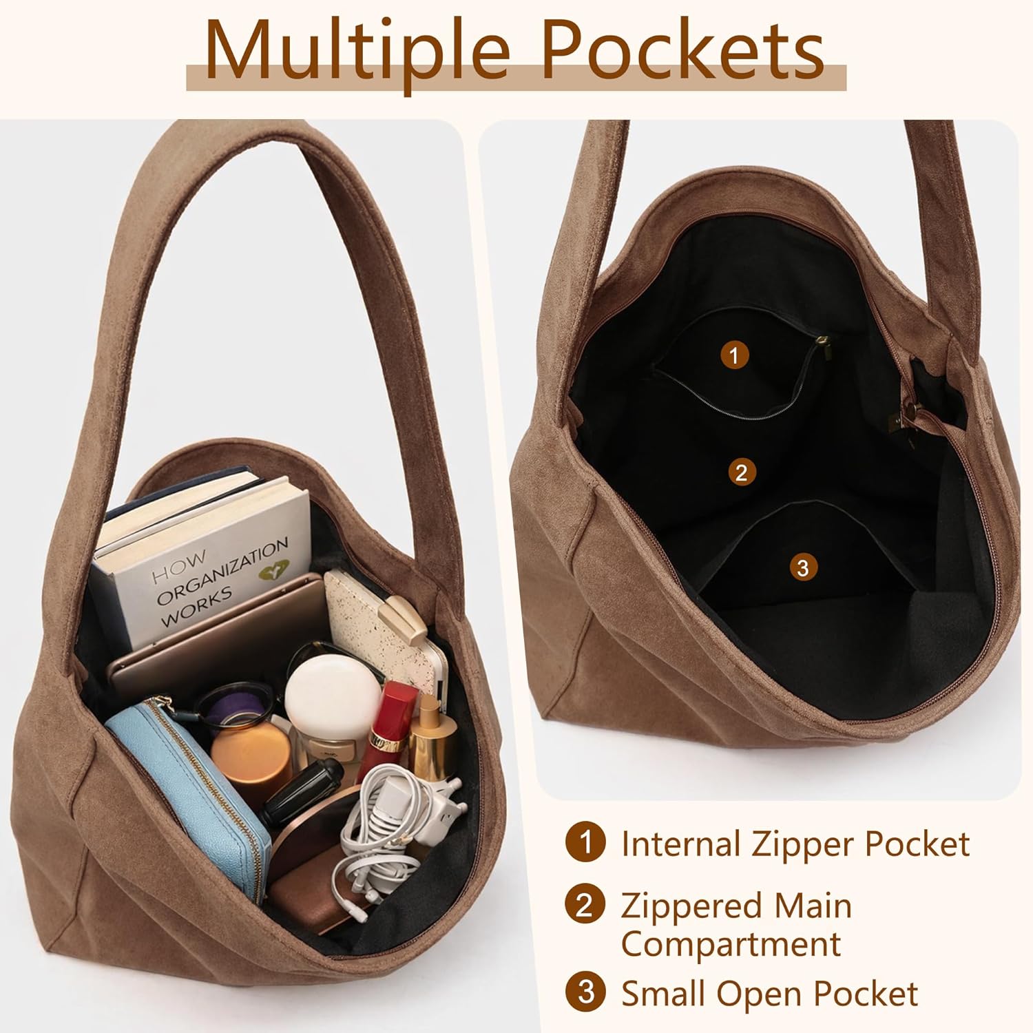 Thumbnail 3 de Gluckstar Sac à main femme en suédine (imit. daim) grand cabas avec zip