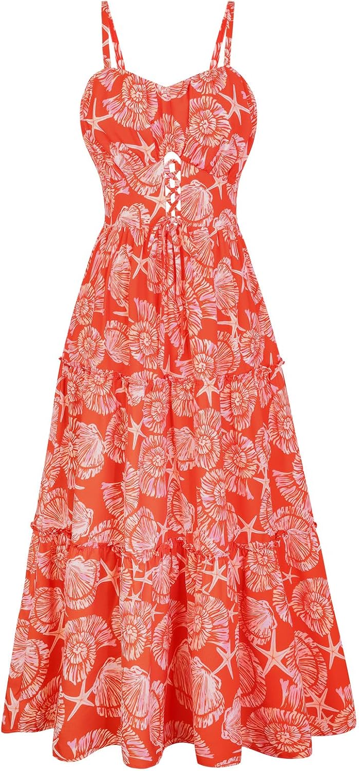 Detalle de GRACE KARIN Robe d'été pour Femme – robe florale A-Line à bretelles avec poches