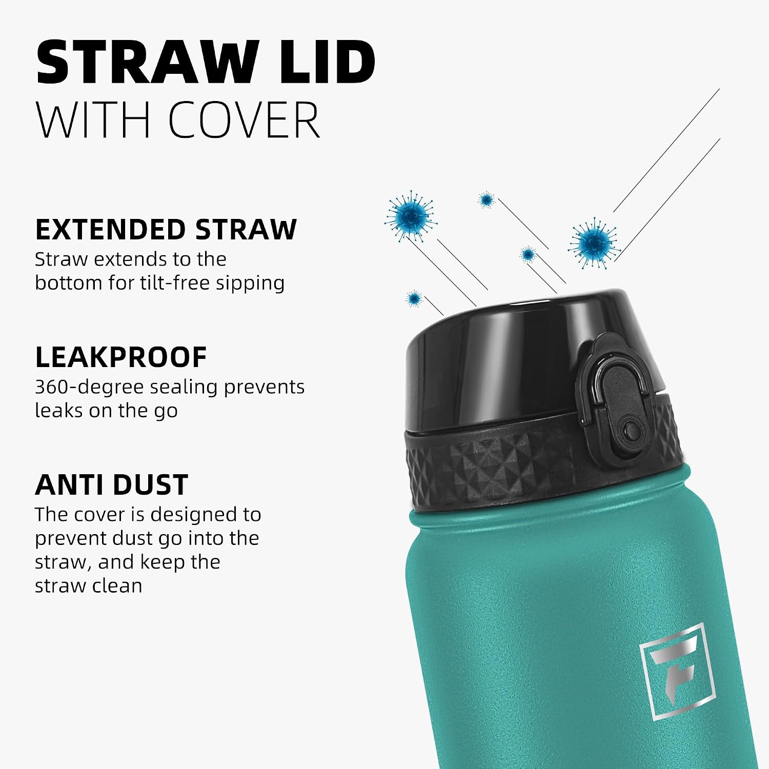 Detalle de Fanhaw 40oz Kids Stainless Steel Water Bottle with Straw Lid, Green Blue