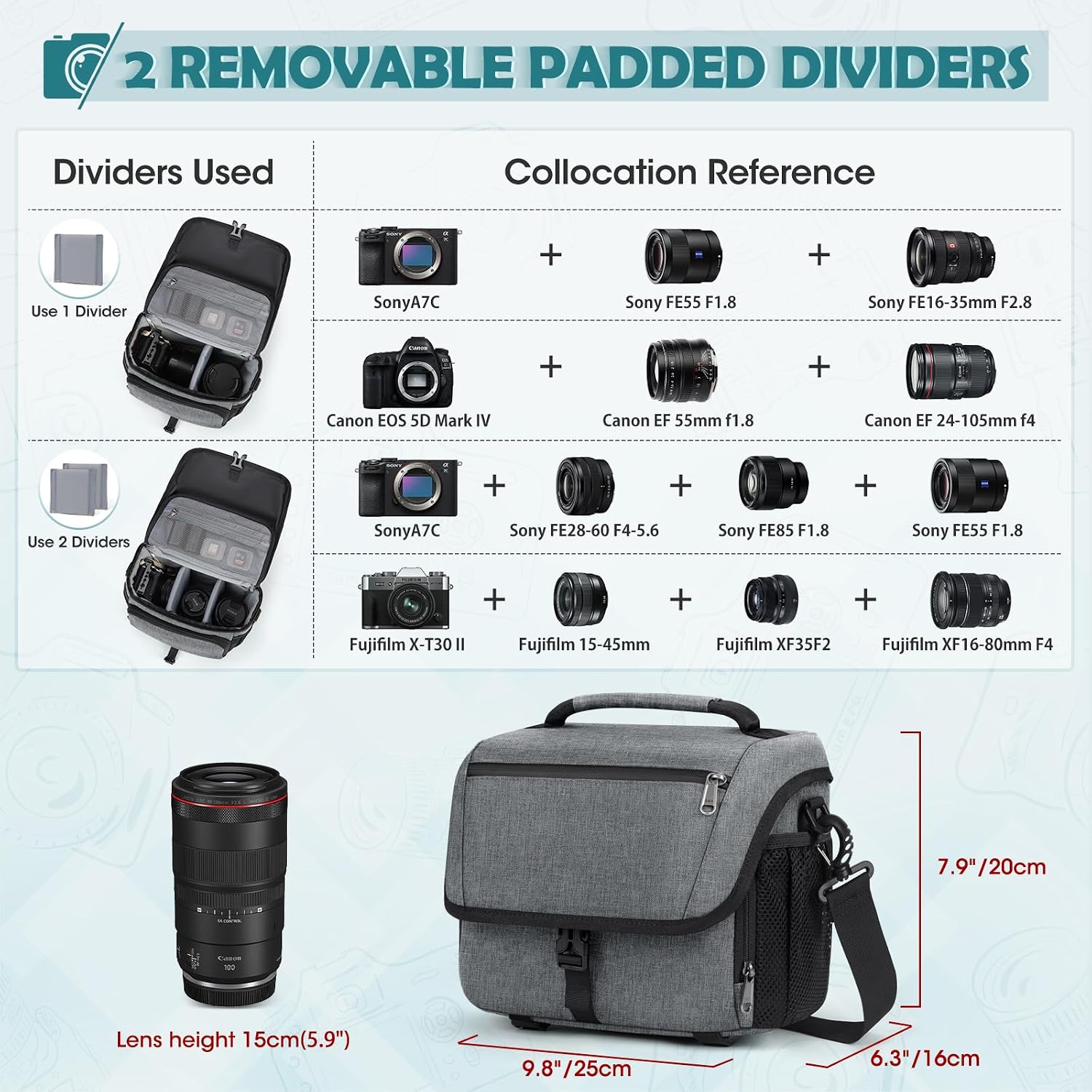 Detalle 1 de RAINSMORE Kameratasche DSLR große Schutztasche