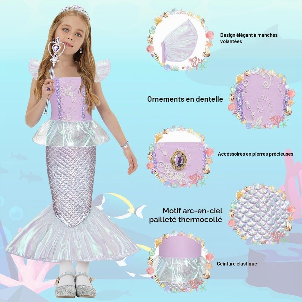 Thumbnail 1 de BSBUY zeemeerminnenkostuum voor meisjes met kroon, toverstaf en accessoires