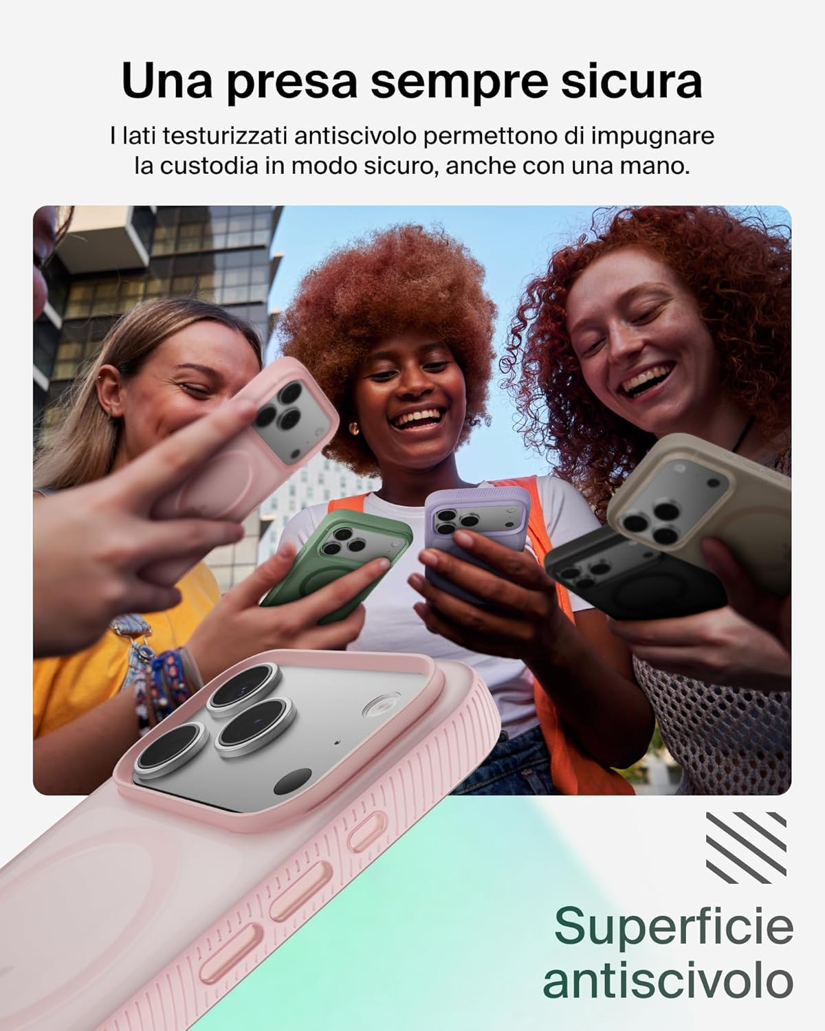 Thumbnail 3 de Belkin SheerForce Grip Cover per iPhone 17 Pro – MagSafe, trasparente rosa, bumper antiscivolo