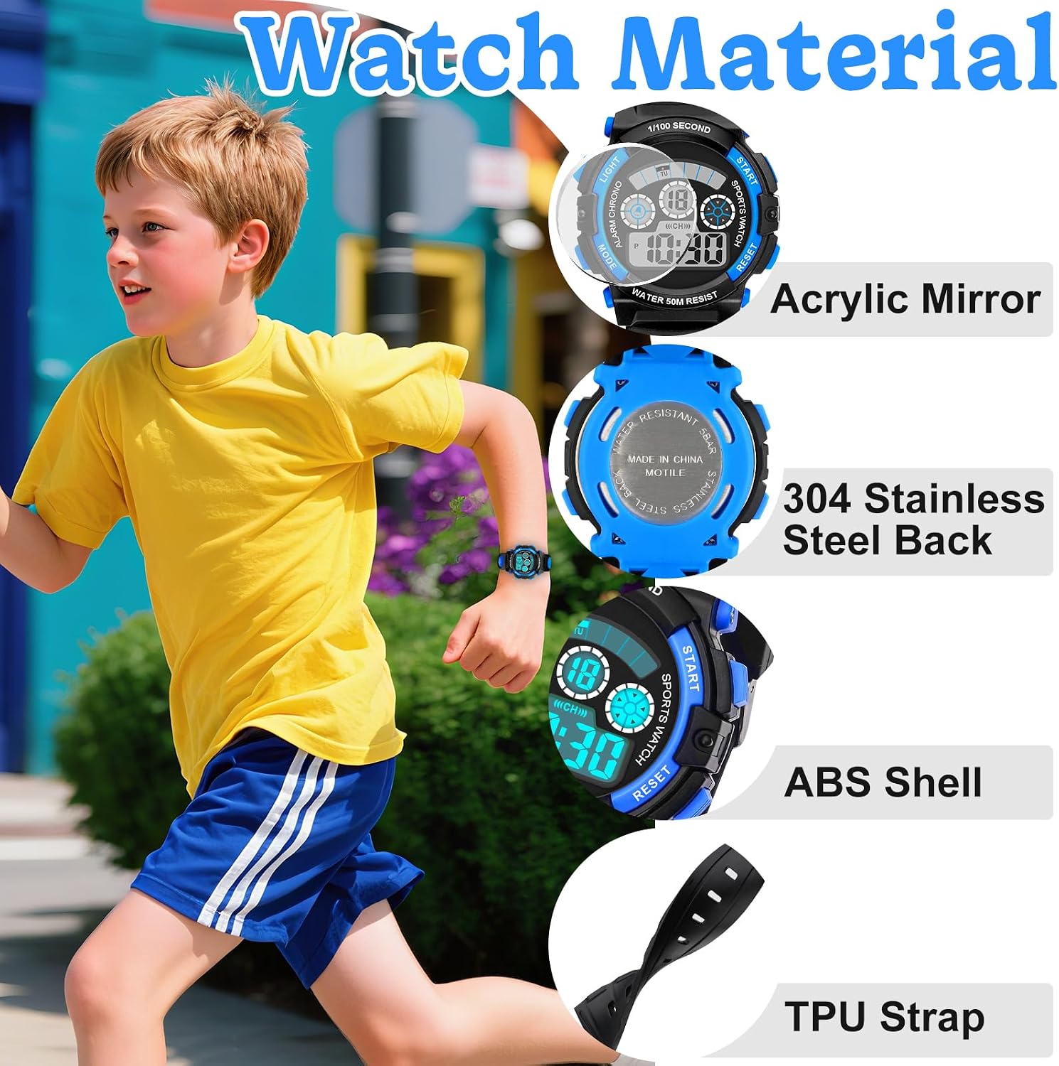 Thumbnail 3 de DTKID Montre Digitale pour Enfants et Ado — 7 couleurs LED, 5ATM, Chronomètre et Alarme
