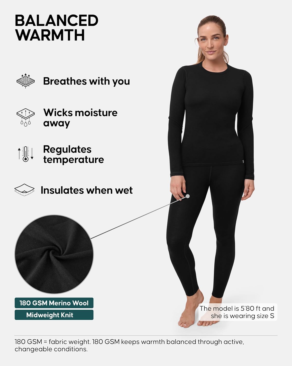 Detalle 2 de DANISH ENDURANCE Women’s Merino Baselayer Set, Long Sleeve Top and Tights