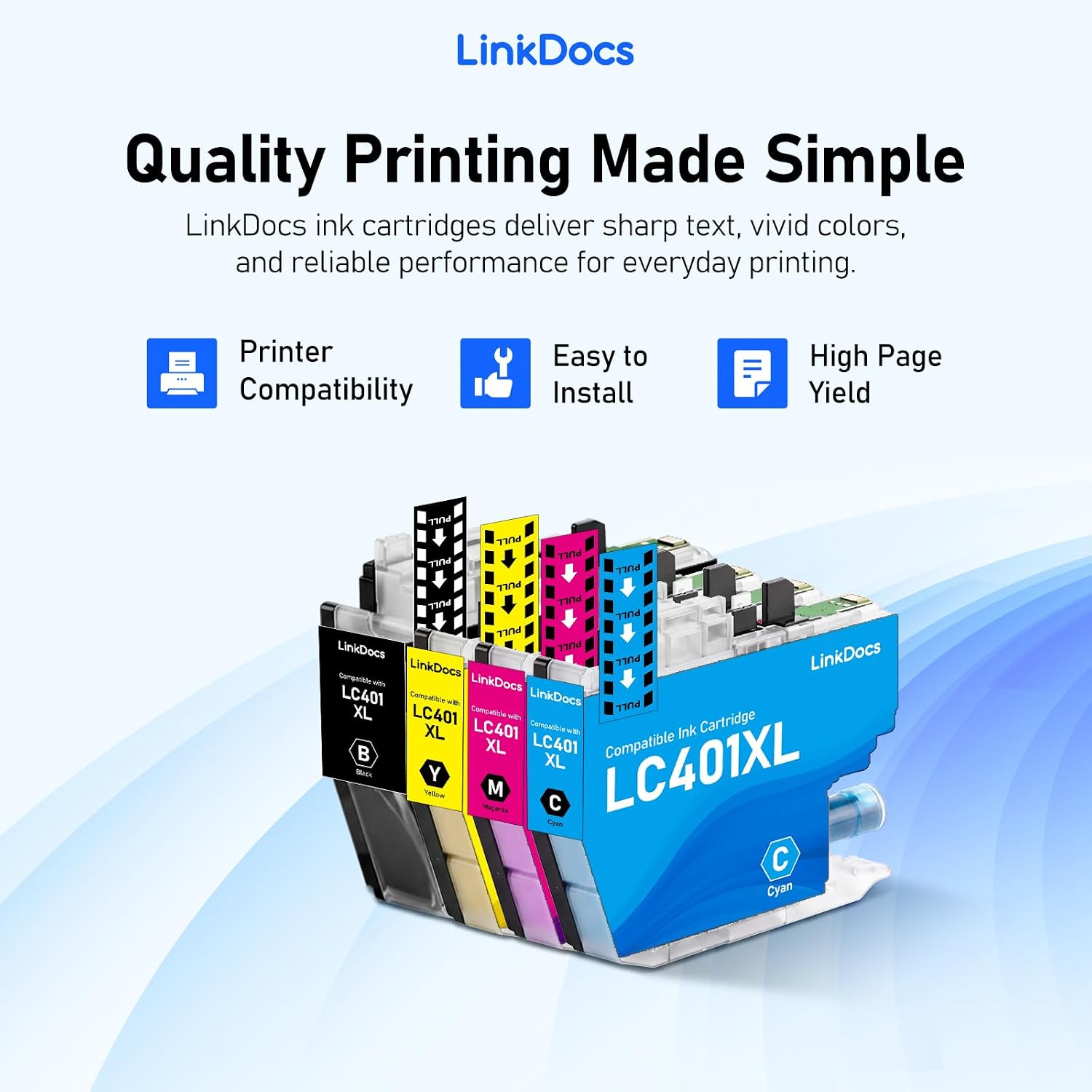 Detalle 1 de LinkDocs LC401XL Ink Cartridges, 4-Pack for Brother Printers