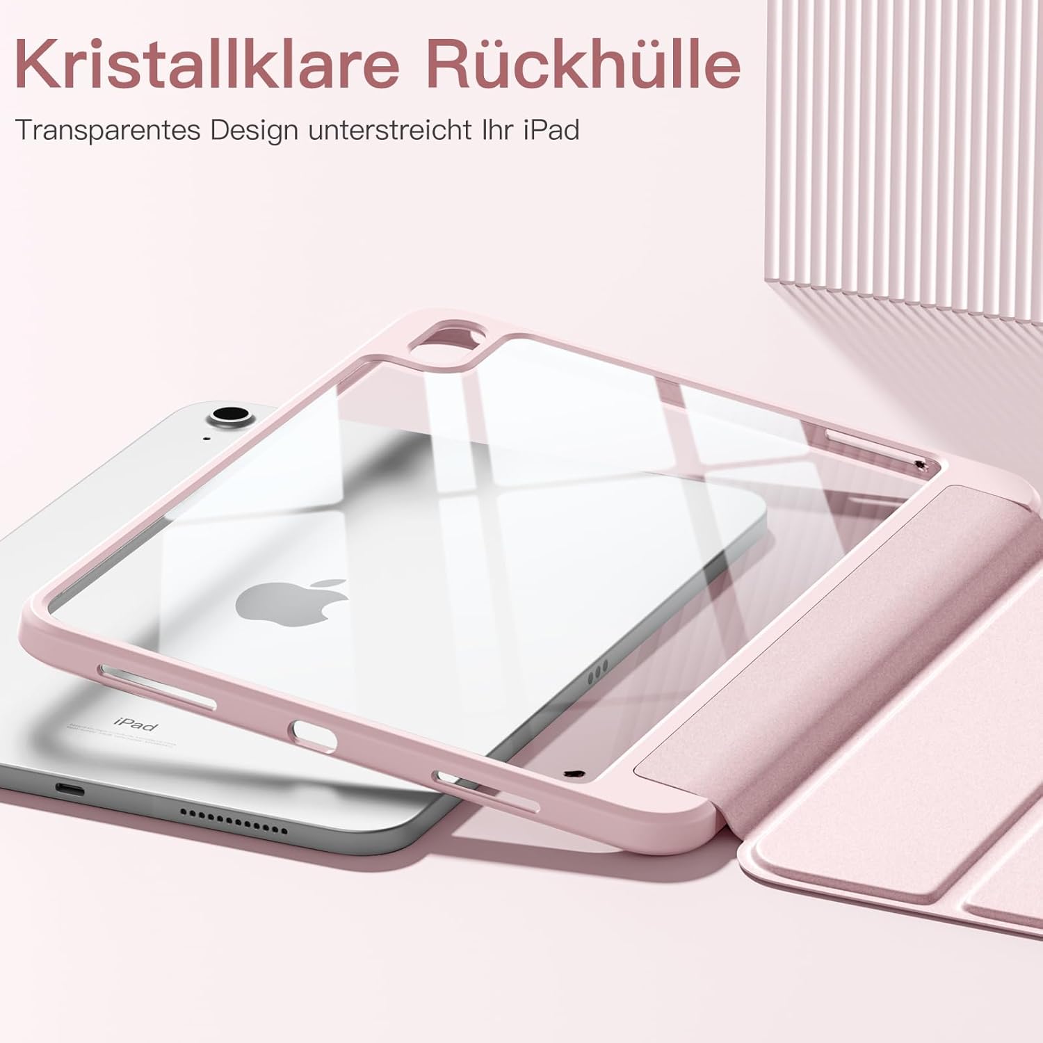 Detalle de Vobafe Hülle für iPad 11. Generation (A16) und iPad 10. Generation (11/10,9 Zoll) – mit Stifthalter, transparent, hellrosa