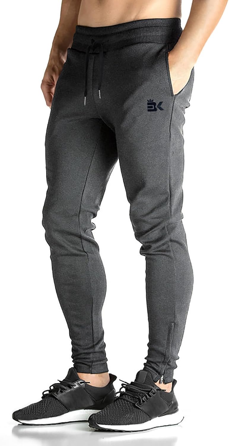 BROKIG Mens Zip Gym Joggers Slim Fit