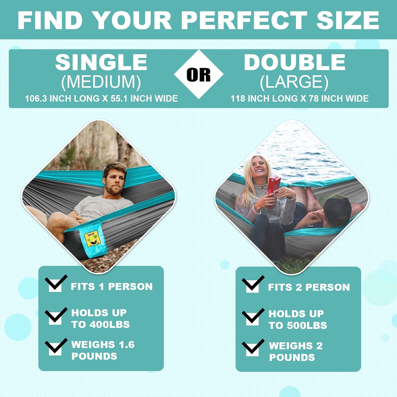 Detalle de SZHLUX Camping Hammock Double & Single Portable Hammocks with 2 Tree Straps and Attached Carry Bag