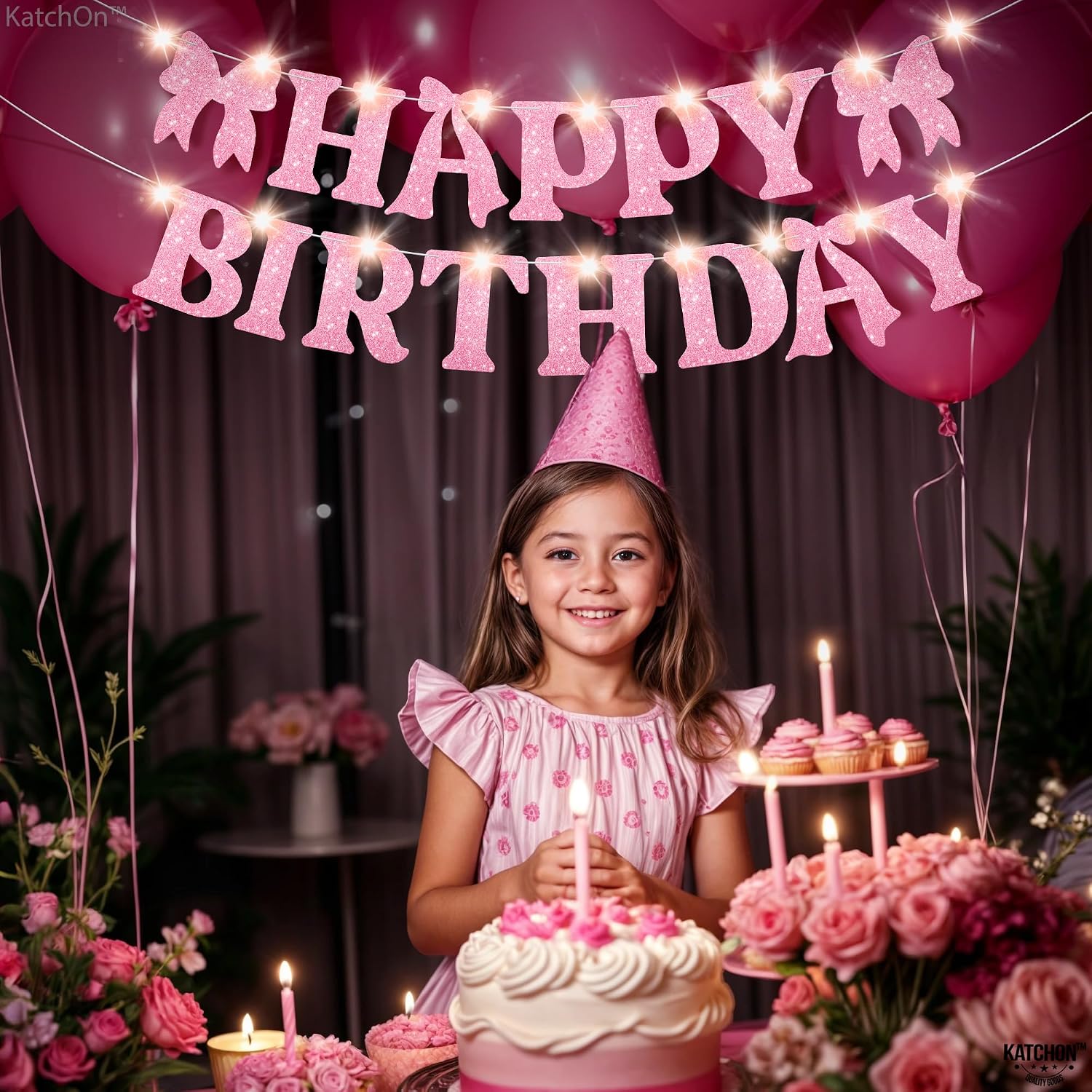Thumbnail 3 de KatchOn Pink Glitter Happy Birthday Banner with Lights – 10 Feet
