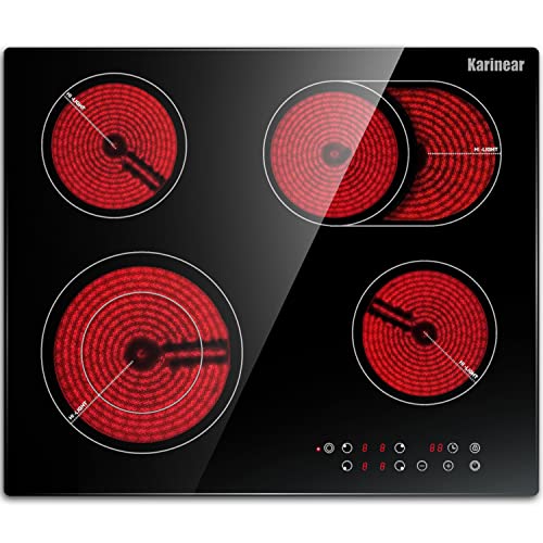 Detalle de Karinear placa vitrocerámica encastrable de 4 fuegos (60 cm) con temporizador y 6600 W