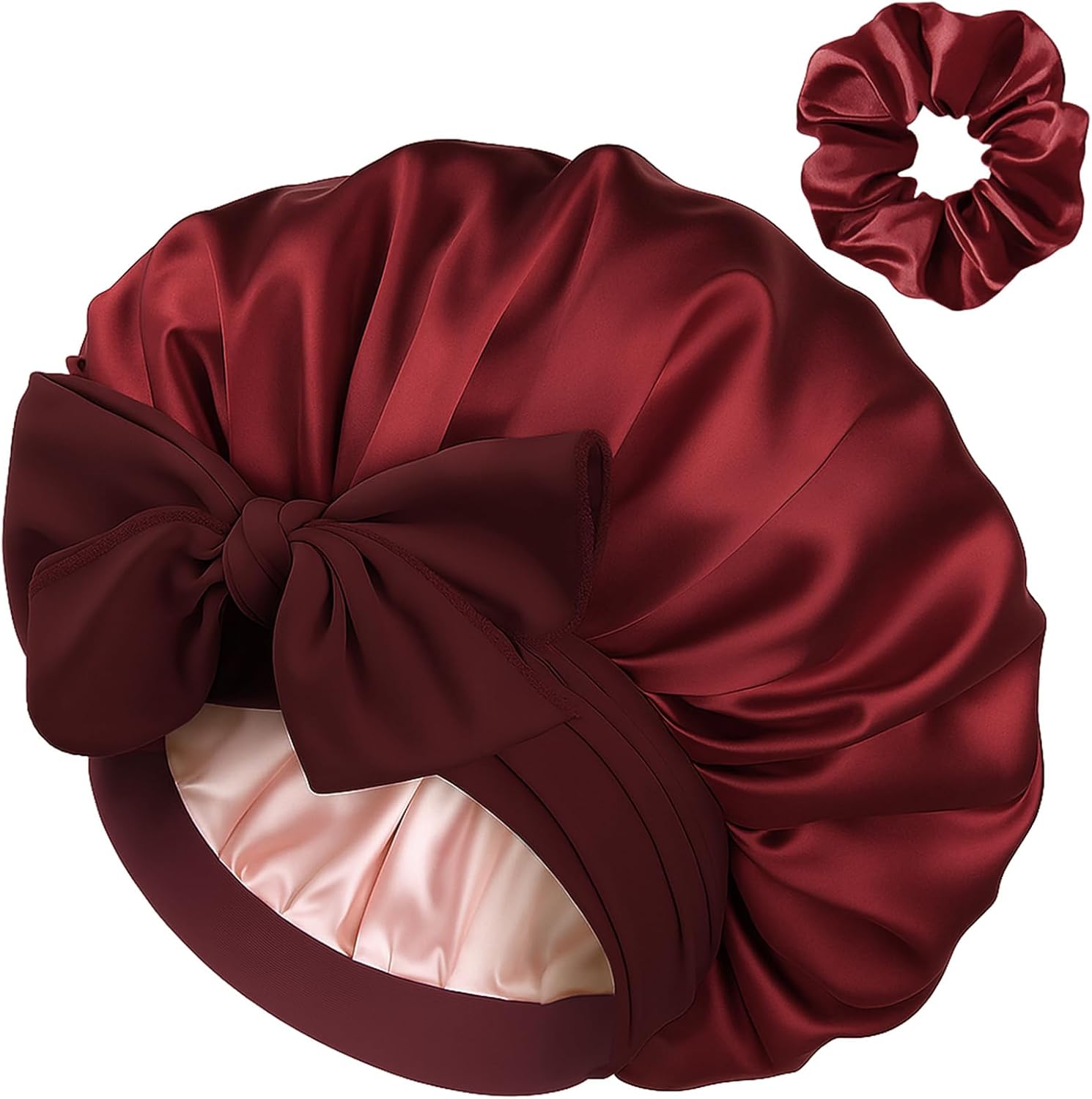 Detalle de YANIBEST Satin Seide Haube für schlafende Frauen – Double Layer Haar Bonnet mit elastischem Bindeband