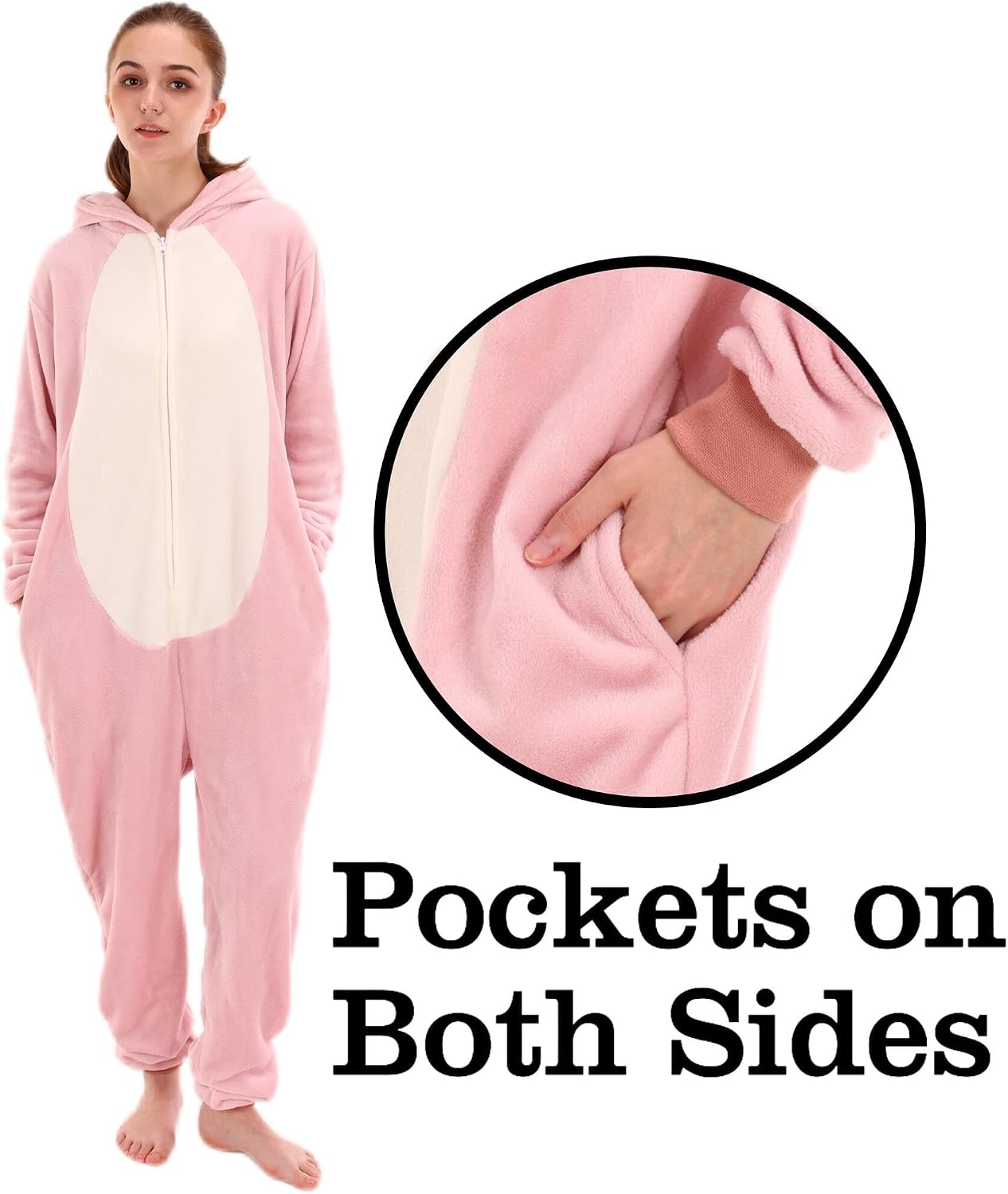 Detalle de AILMQYJL Unisex Adult Pig Onesie Pajamas, Flannel Hooded Costume with Zipper