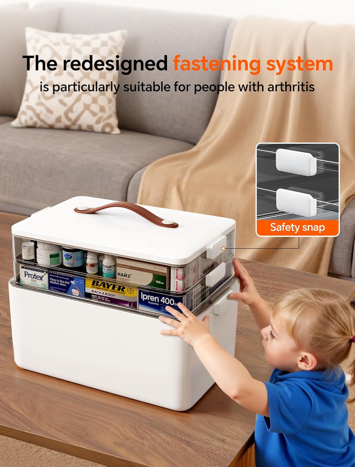 Thumbnail 4 de LEGUO Medicine Storage Organizer: 3-Tier Clear Trays with Carry Handle