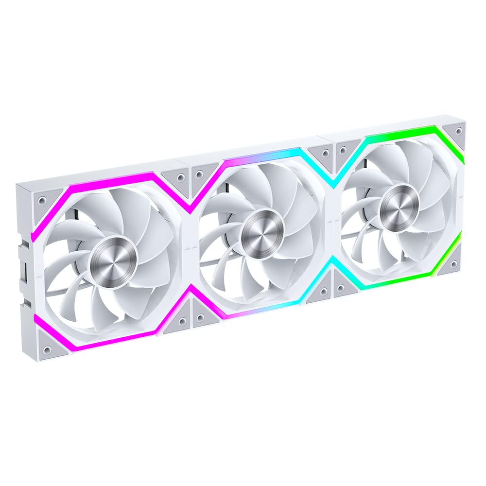 Jungle Leopard Build Blocks UNI Daisy Chain RGB PC Fan 120mm (Pack of 3) – 2000 RPM, ARGB/PWM, White