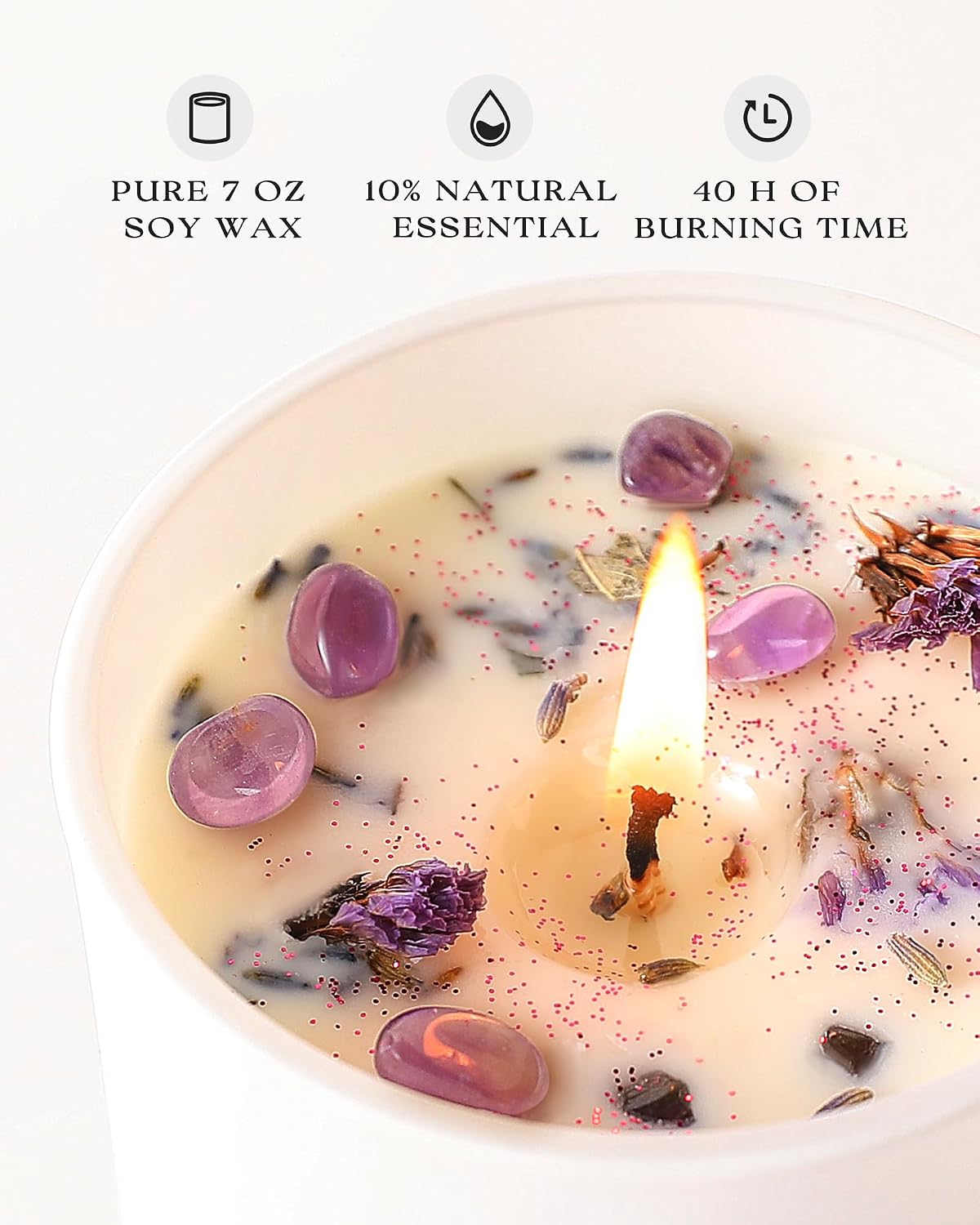 Detalle 2 de AOOVOO Lavender Scented Candle Set 2 Pack with Crystals Inside — 14oz Soy Aromatherapy Candles for Home and Gifts