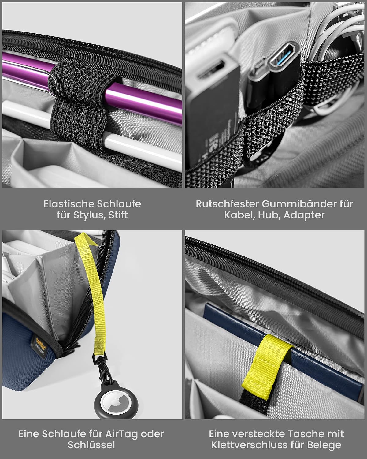 Detalle de tomtoc Kabel Organizer Tasche – Intelligente Tech-Pouch für Laptop-Zubehör in Blau