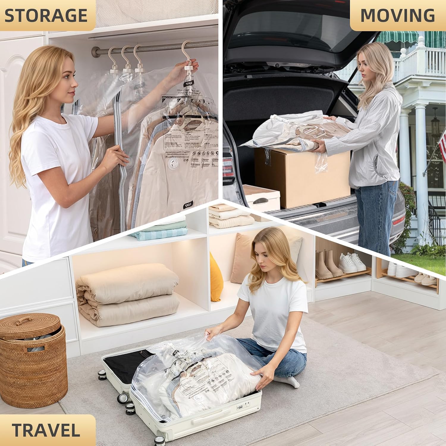 Thumbnail 6 de TAILI Vakuumbeutel für Kleidung hängend (4 Large) mit Kleiderhaken – platzsparende Aufbewahrung im Schrank
