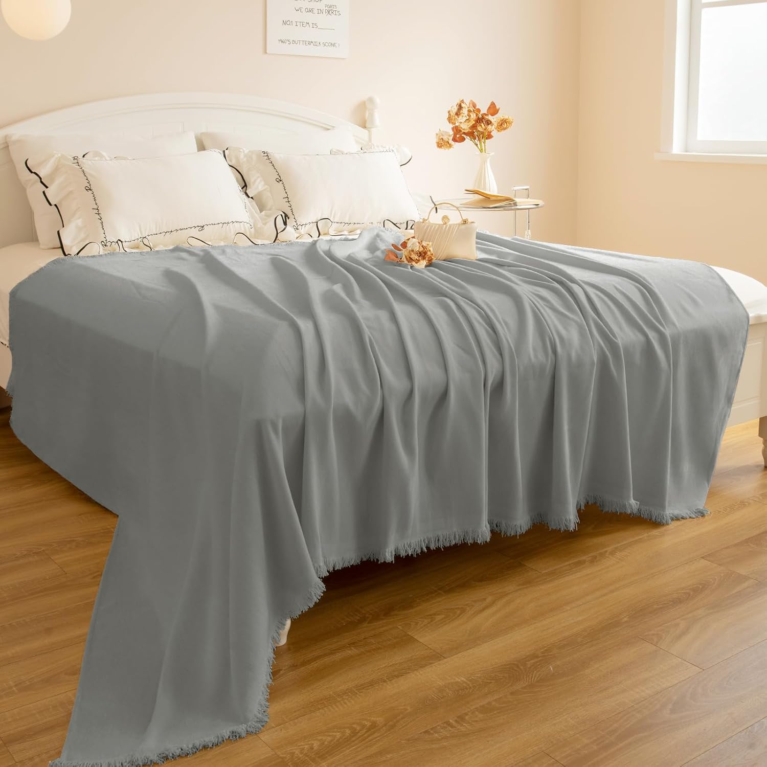 Thumbnail 6 de KaviKon ss71118G Chenille Sofa Cover, 71 x 118 in, Grey with Tassels