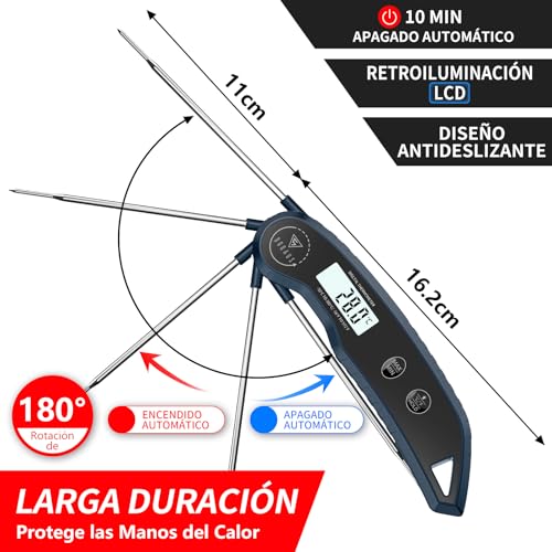 Detalle de DOQAUS Termómetro de cocina con pantalla retroiluminada en azul marino
