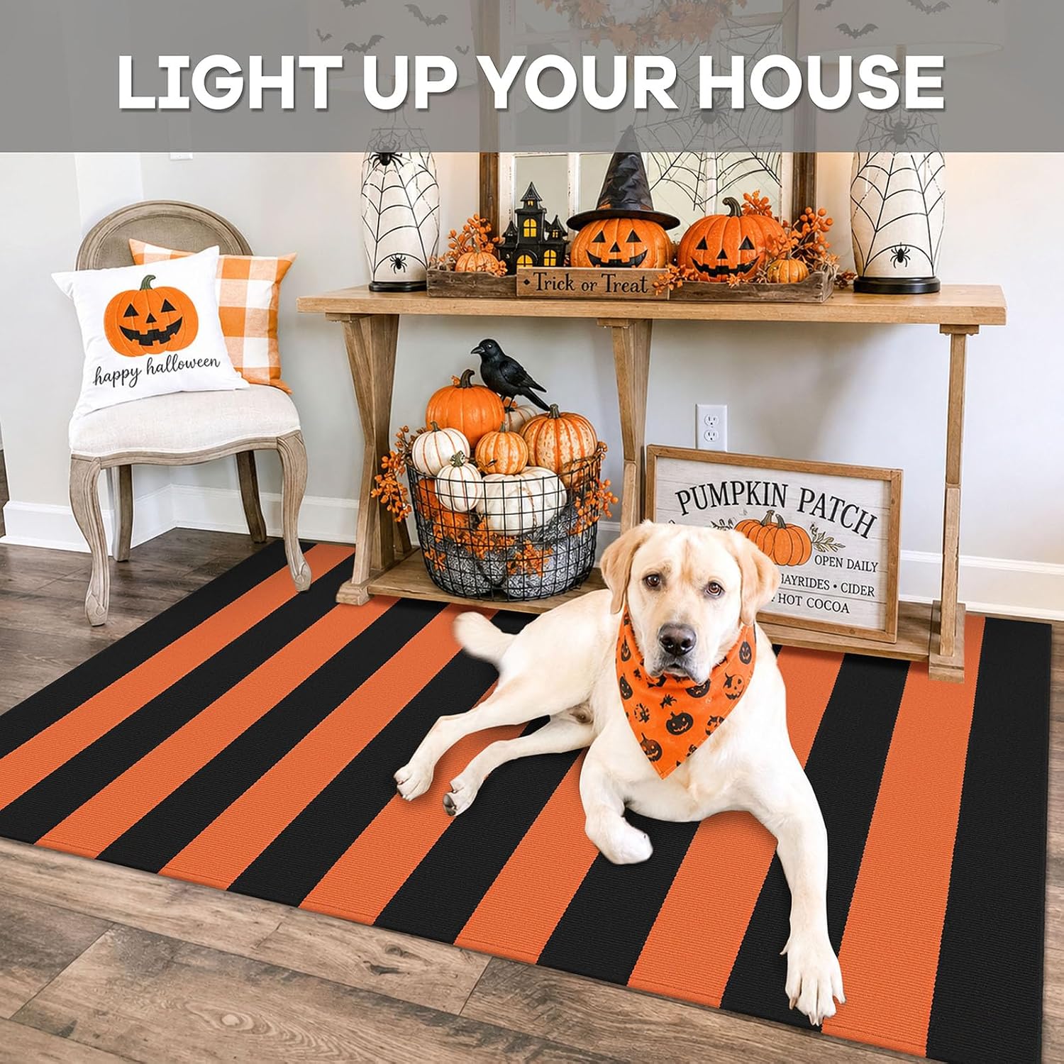 Detalle 2 de IOHOUZE Striped Rug 3' x 5' Indoor/Outdoor Cotton-Blend Rug, Orange/Black