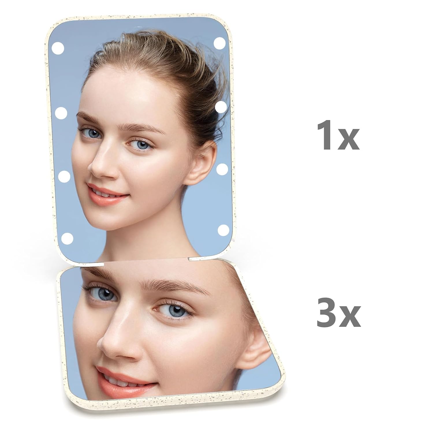 Detalle 1 de Kintion MR-L2307 Wheat Straw Compact Mirror, 1X/3X Lighted and Folding