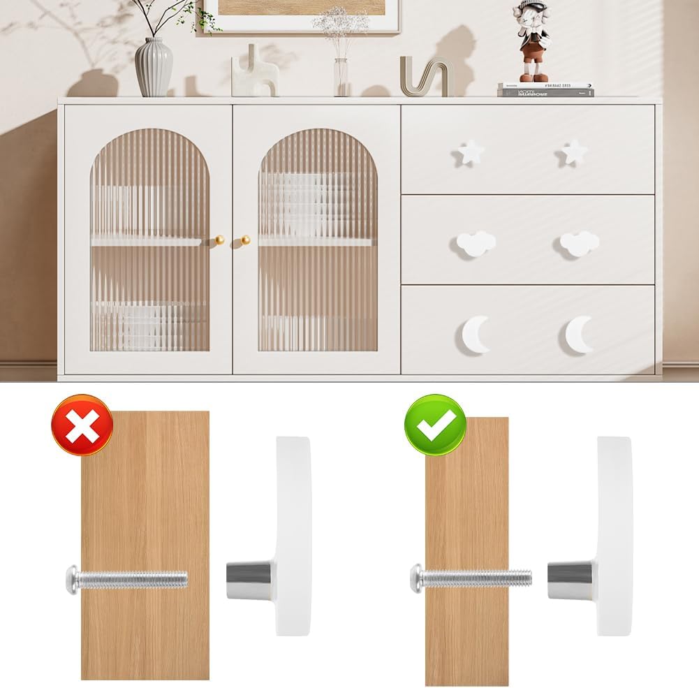 Detalle de Aolso pomelli per mobili bambini (9 pezzi) in gomma morbida con viti per armadi e cassetti, bianco