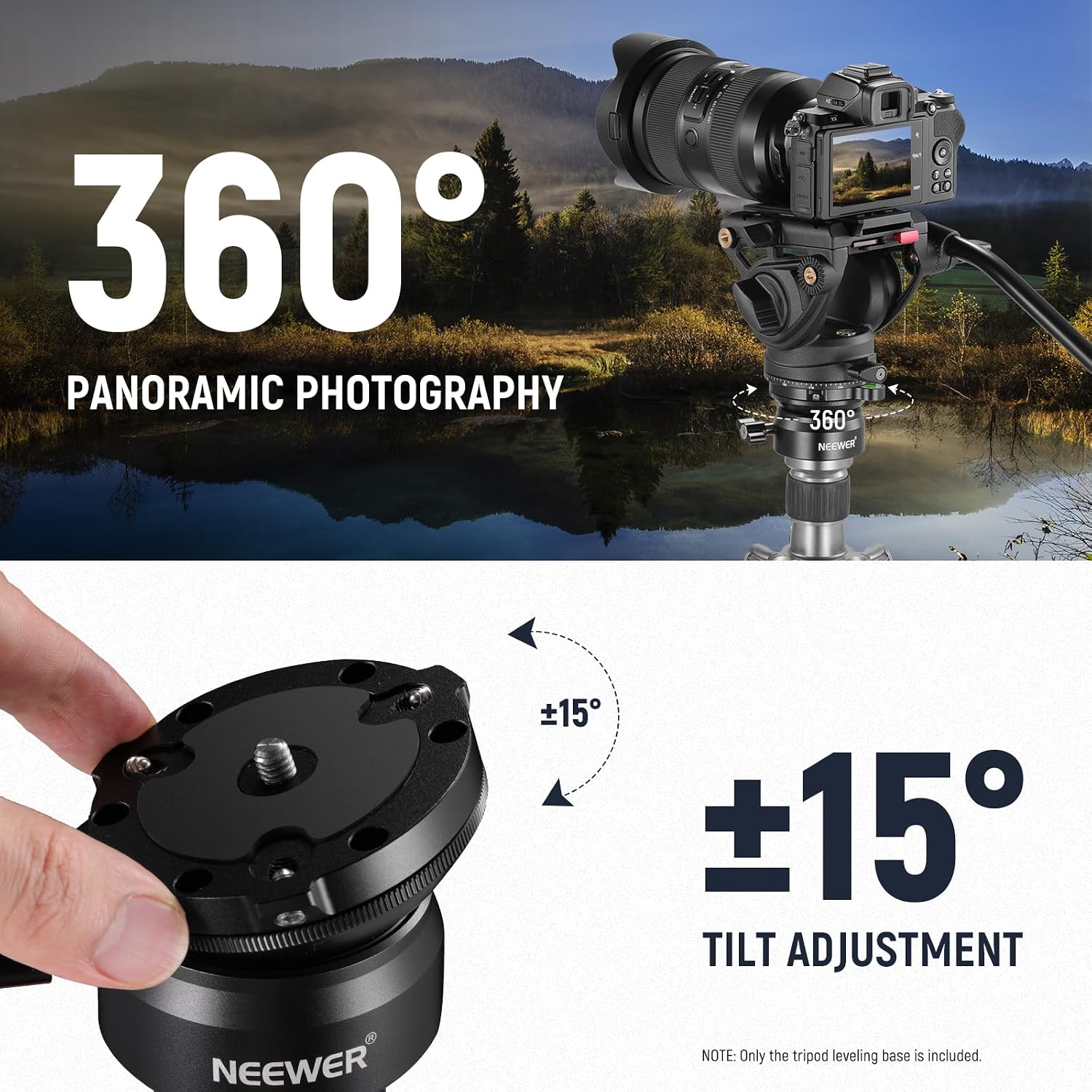 Detalle de NEEWER Tripod Leveling Base (⌀60mm) Camera Leveler with -15°/+15° tilt and bubble level