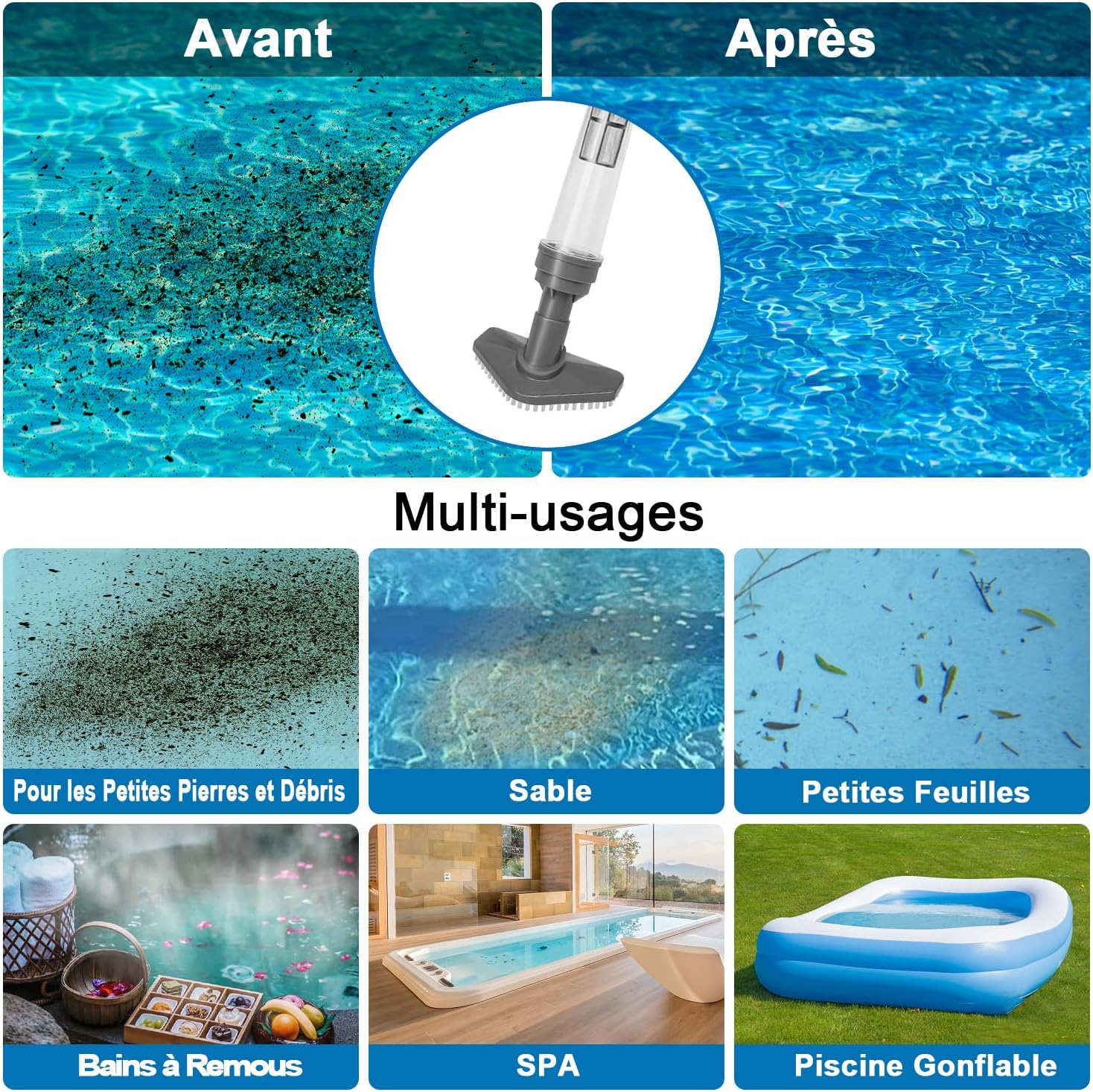 Detalle de PoolyPoly 3 en 1 Aspirateur de Piscine sans Fil – Polyvalent pour Spa et Petite Piscine