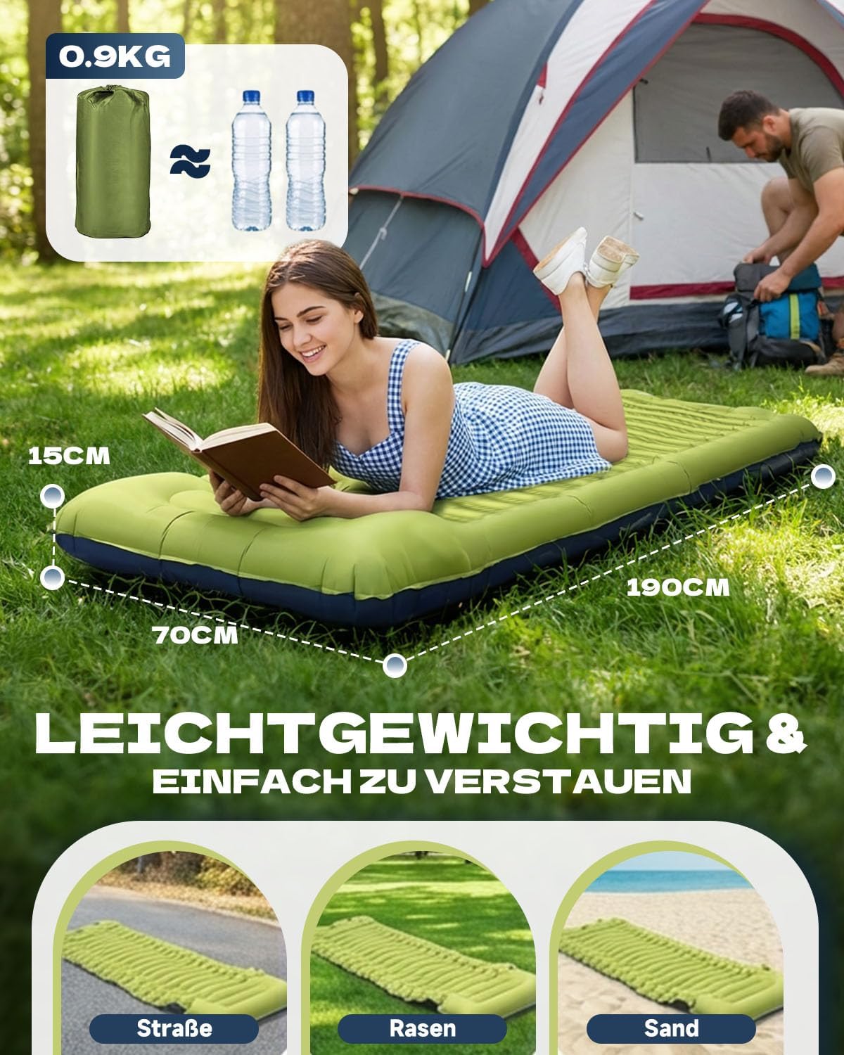 Detalle 2 de Rgaden Isomatte Camping – Ultraleichte, aufblasbare Schlafmatte mit integriertem Kissen und Fußpumpe