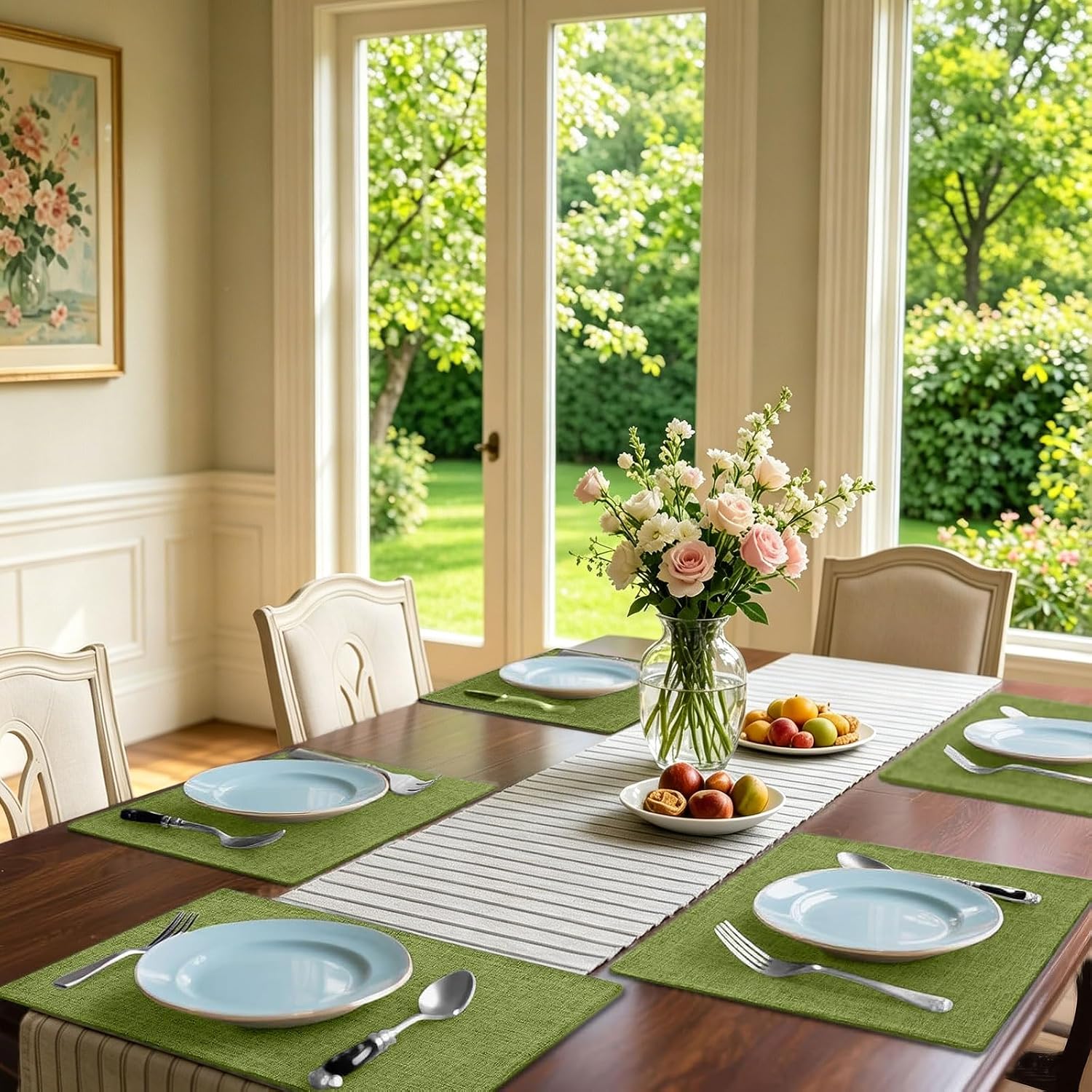 Detalle de Homaxy Cloths Placemats Set of 6 (13" x 19") in Grass Green — Heat-Resistant Washable Cotton-Linen Table Mats