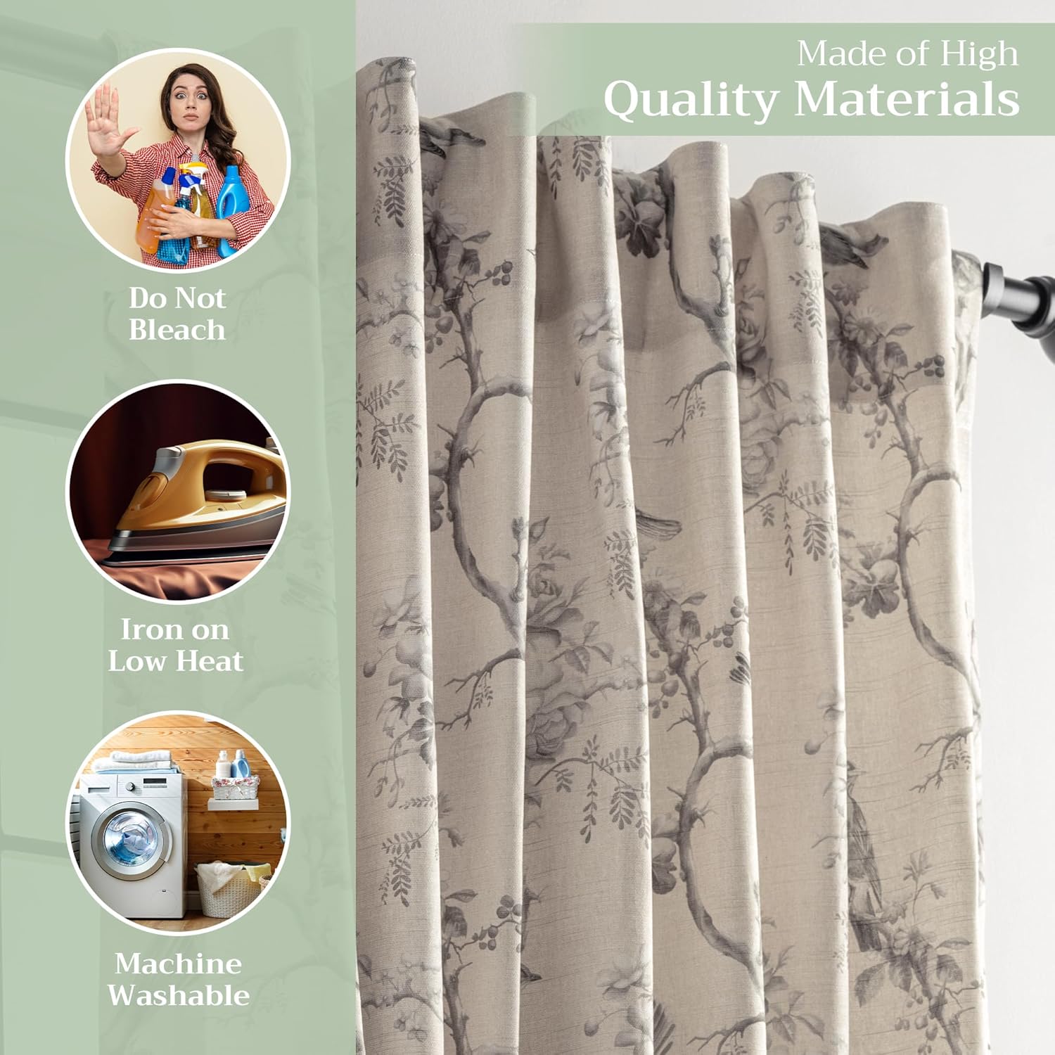 Thumbnail 2 de Maison d' Hermine Turin 100% Cotton Light Filtering Curtains (Two Panels, Rod & Loop Pockets)