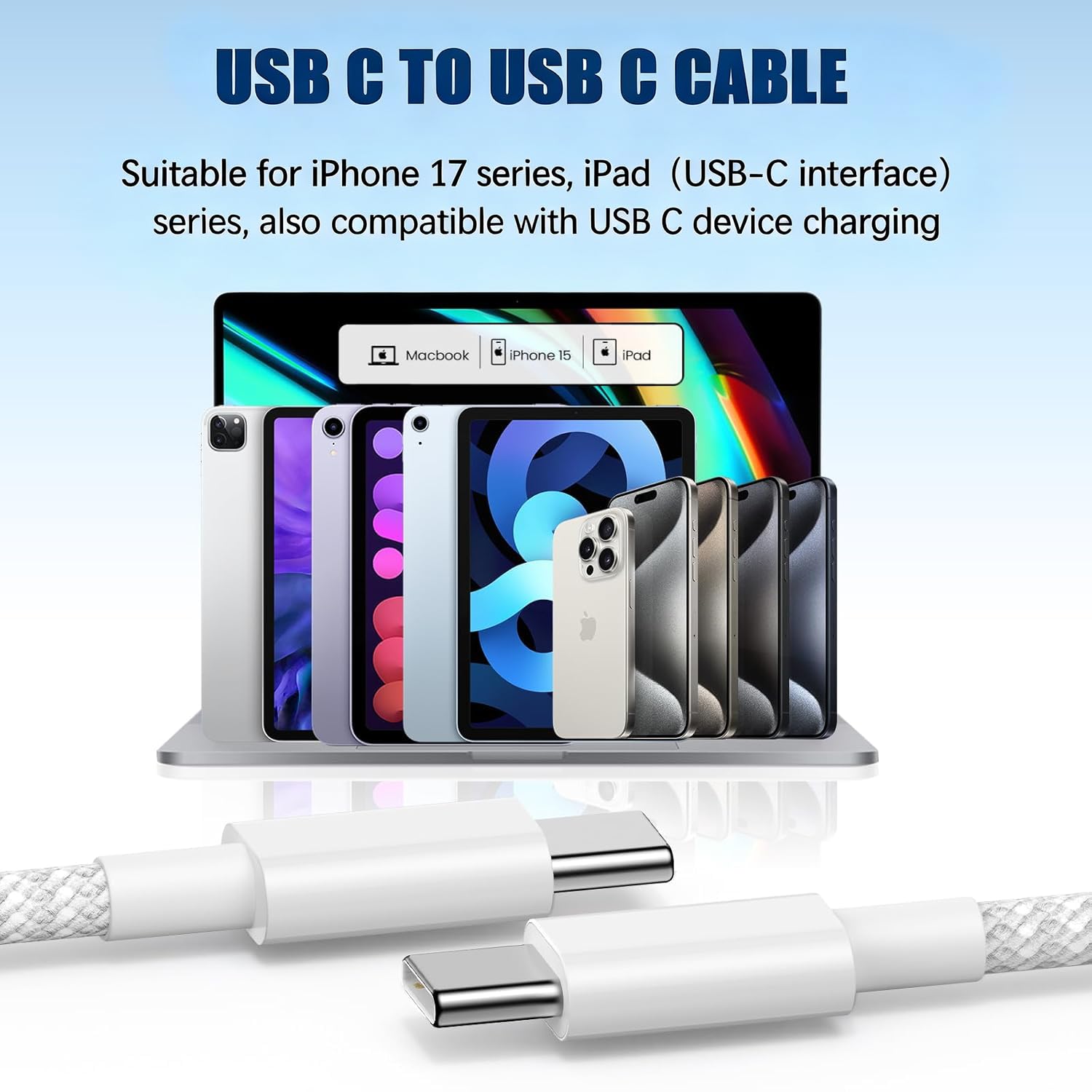 Thumbnail 6 de 240W USB-C to USB-C Fast Charger Cable (10ft) — 2-Pack Type C to C Charging Cord