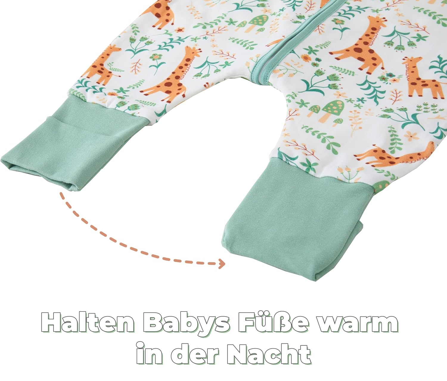 Detalle 2 de Chilsuessy Baby-Schlafsack mit Beinen und Füßen aus 100% Baumwolle (Ganzjahres 1.5 Tog) – Giraffe, 100 cm