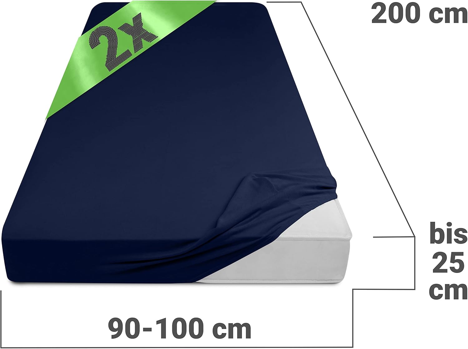 Thumbnail 2 de Emily's Check – Lot de 2 draps-housses coton 90x200 cm, bleu marine