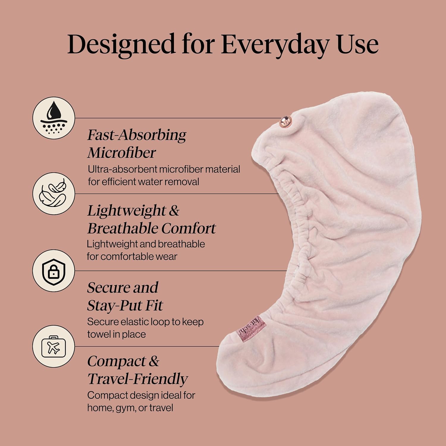 Detalle de Kitsch Microfiber Hair Towel Wrap for Women – Ultra Absorbent, Anti-Frizz & Quick-Dry