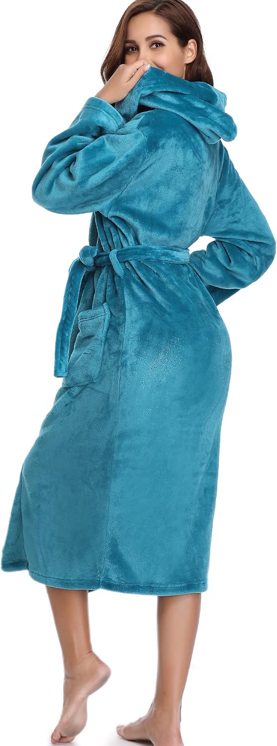 Thumbnail 6 de Vlazom Robe de chambre polaire pour femme à capuche, peignoir en flanelle chaude et douce
