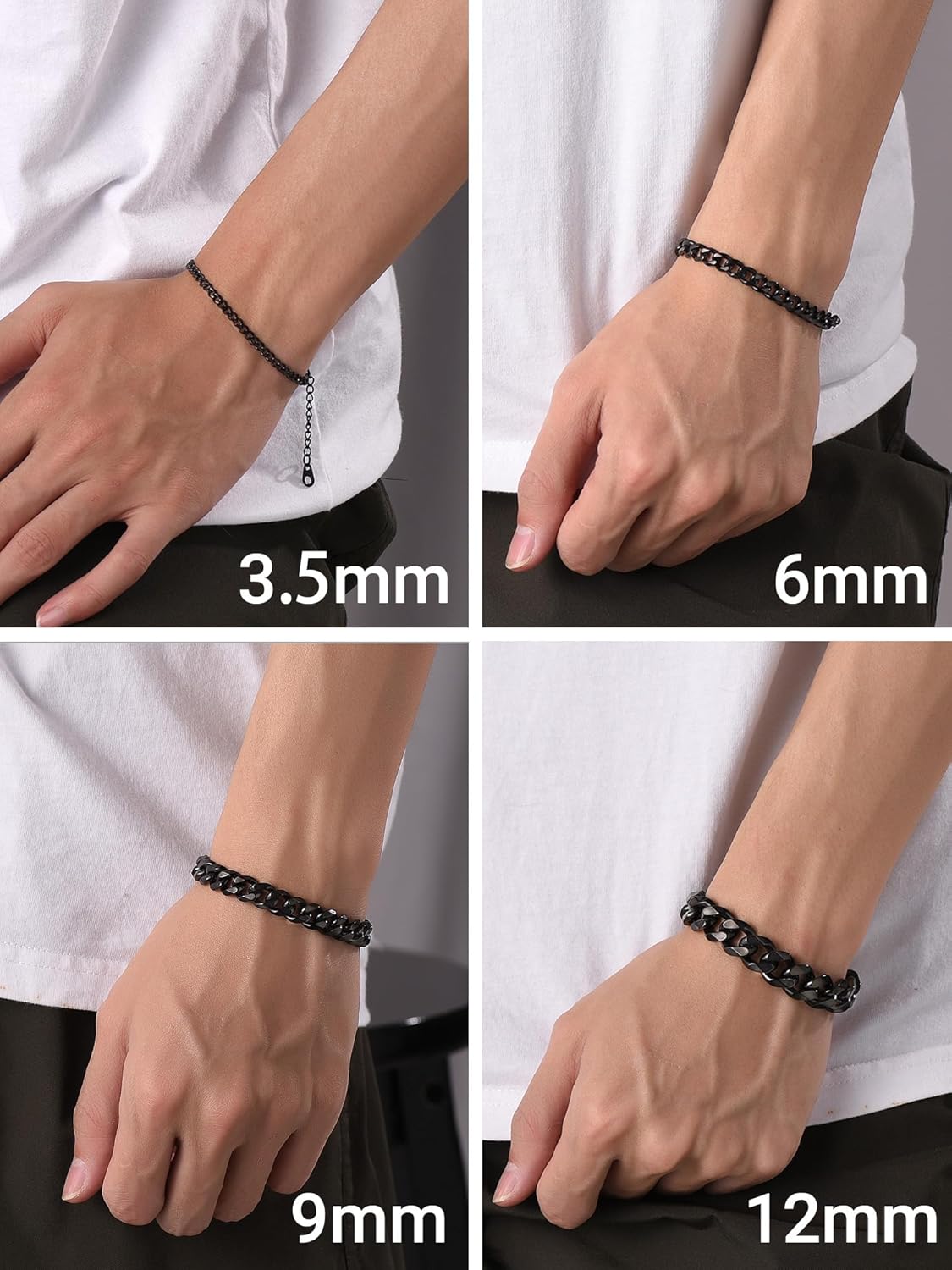 Thumbnail 5 de PROSTEEL Bracciale da uomo a catena cubana in acciaio con placcatura 18K, larghezze 3–12 mm (confezione regalo)
