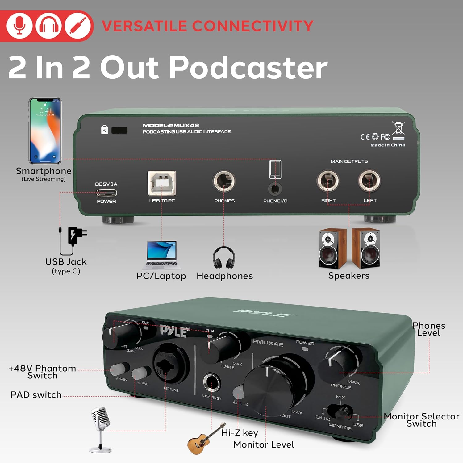 Thumbnail 5 de Pyle USB Audio Interface 2-in/2-out