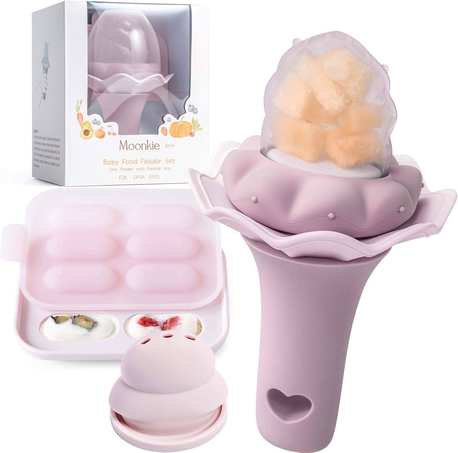 Moonkie Baby Fruit Feeder with Freezer Tray – BPA Free Silicone Weaning Aid