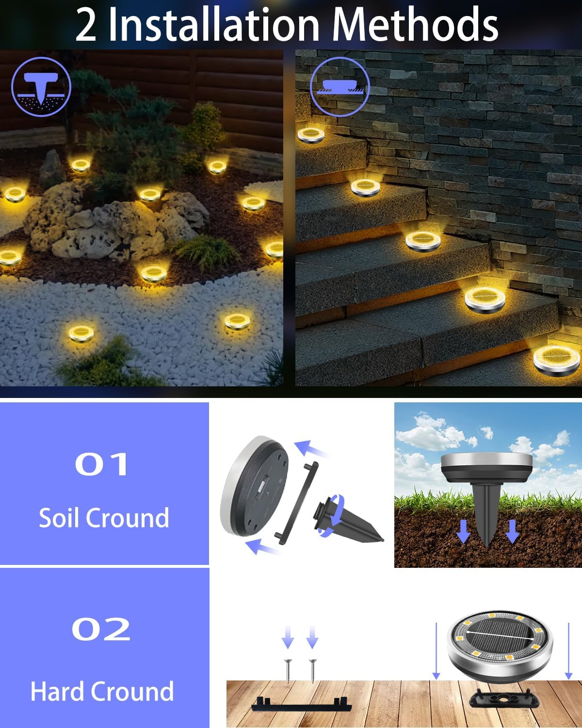 Thumbnail 4 de Bowfar 12er-Set Solar-Bodenleuchten außen mit 8 LEDs, IP65