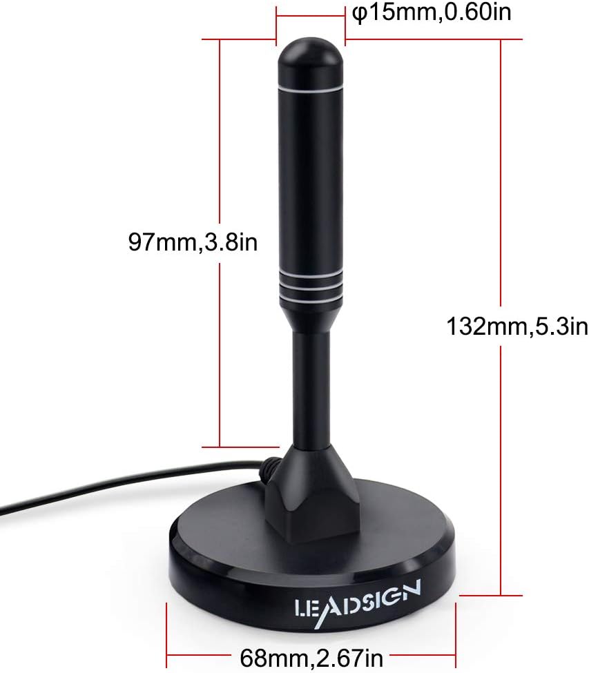 Thumbnail 1 de LEADSIGN 2026 Upgraded Indoor TV Aerial (High Gain Freeview HD, 300+ miles) with Magnetic Base and 6.6ft Coax Cable
