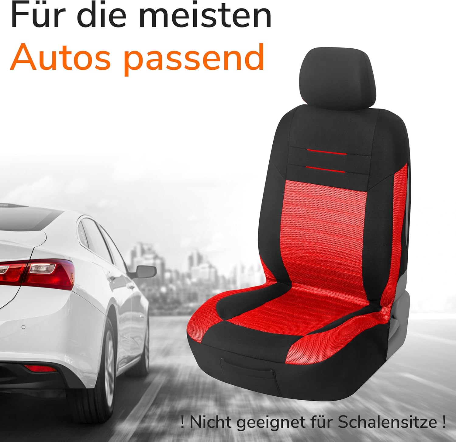 Detalle 2 de Upgrade4cars Autositzbezüge Set für die Vordersitze (Version 2026) – universell in Rot, 4-teilig