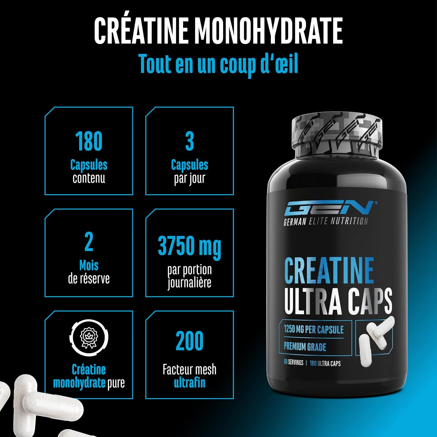 Detalle 2 de Creatine Ultra Caps 1250 mg gélules 💊