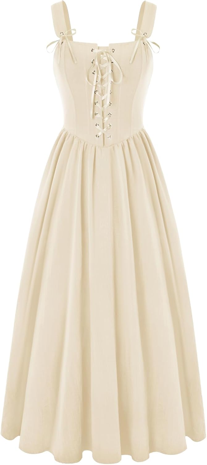 Thumbnail 6 de SCARLET DARKNESS Damen Renaissance Korsett Kleid – Ärmellos mit Schnürung, Mittelalter-Gothic Maxi-Kleid