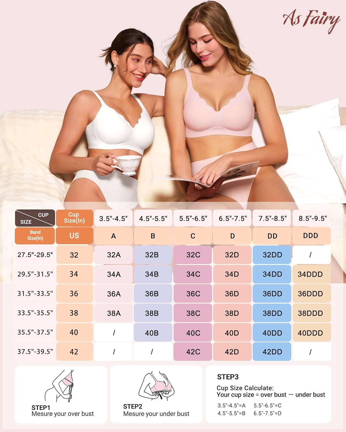Thumbnail 6 de As Fairy Wireless Full Coverage Seamless Scalloped Push Up Bra (No Underwire) for Everyday Comfort